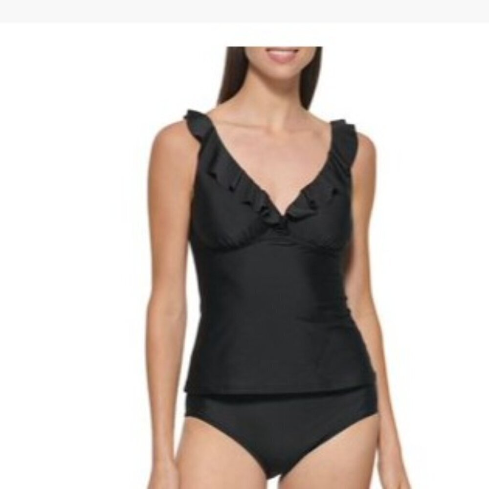 4/$30 Bundle 🌈Time and Tru Ruffle One-Piece TOP ONLY – Black – Size Med (8–10)